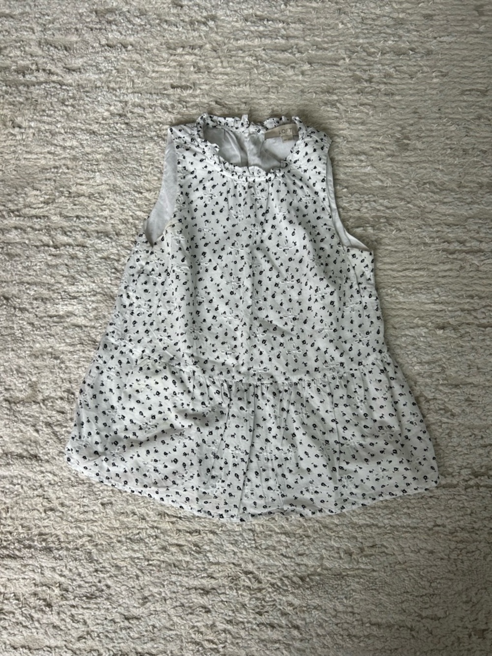 LOFT White Sleeveless Floral Ruffle Top